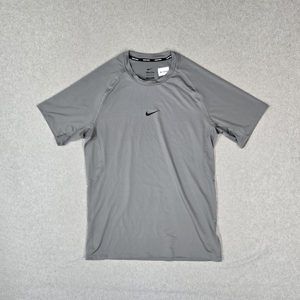 Nike Pro Men Shirt L Gray Center Swoosh Logo Dri-Fit Compression